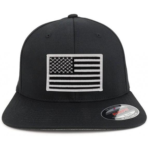 Baseball Caps XXL USA American Flag Embroidered Iron On Patch Flexfit Cap - Blk Wht - CU18DQ83NCW