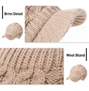 Skullies & Beanies Women's 100% Wool Knit Visor Beanie Newsboy Cap - 68294beige - CN192URRAR0