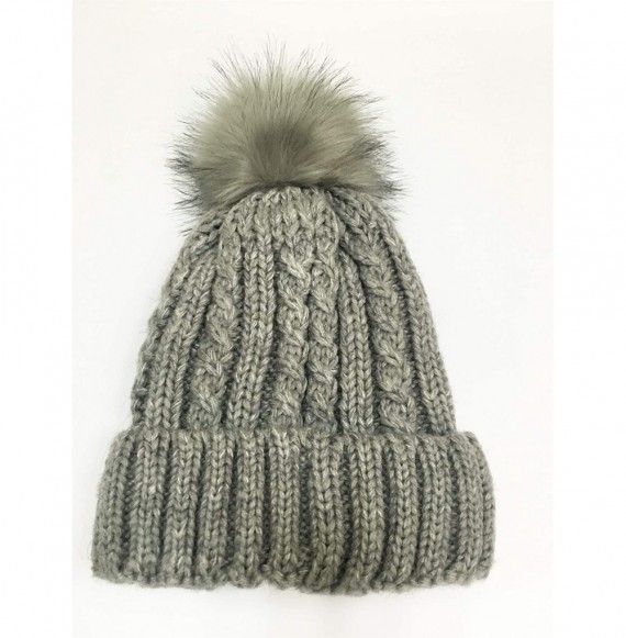 Skullies & Beanies Women Winter Beanie Hats Faux Fur Pom Pom Beanie Hat - Grey - C118XD9L89D