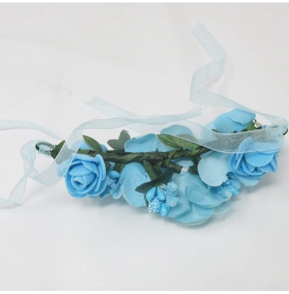 Headbands Flower Crown Wedding Hair Wreath Floral Headband Garland Wrist Band Set - blue - CA18CGRW5ES