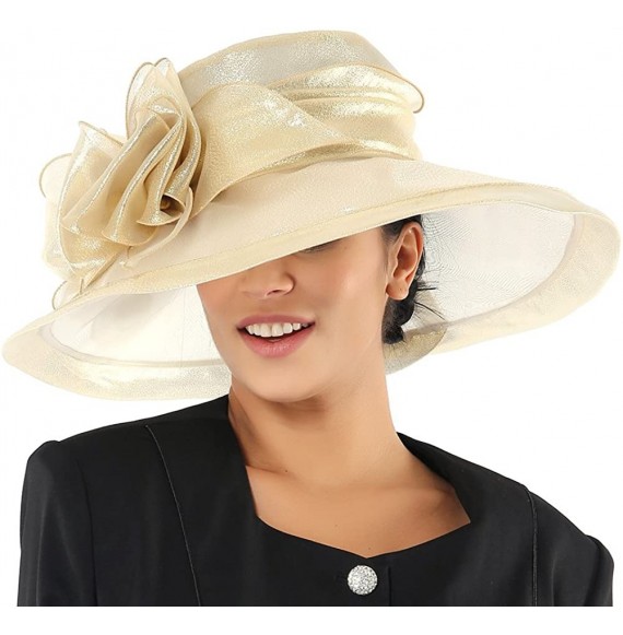 Sun Hats Women Hats Summer Big Hat Wide Brim Top Flower White Black - Gold - C9180GTL878