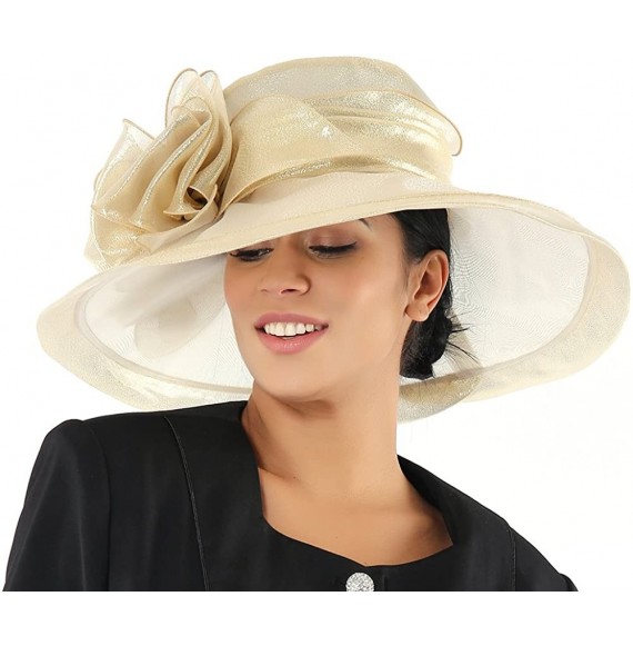 Sun Hats Women Hats Summer Big Hat Wide Brim Top Flower White Black - Gold - C9180GTL878