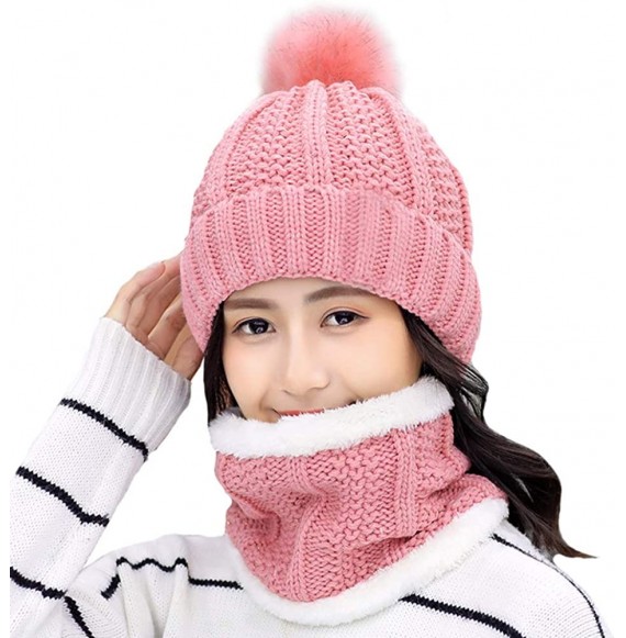 Skullies & Beanies Womens Winter Beanie Hat Scarf Set Warm Fuzzy Knit Hat Neck Scarves - C-pink - C418ZDQG3OZ