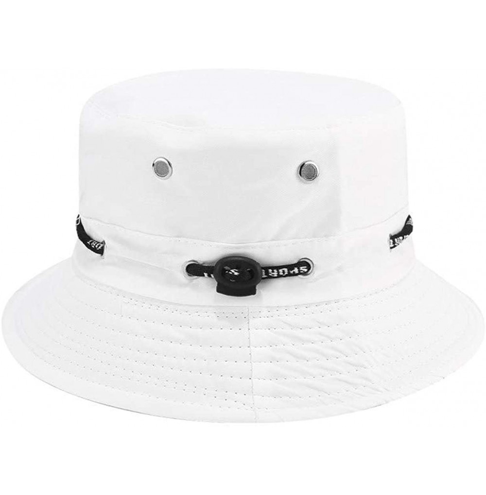 Bucket Hats Eyelets Bucket Hat Packable Strap Outdoor Sun Protection Hat - White - CV18XL3IXTM