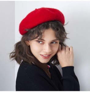 Berets 100% Wool French Beret for Women Classic Solid Color Artist Beret Knitted Cap - Red - CW18A2X0W5C