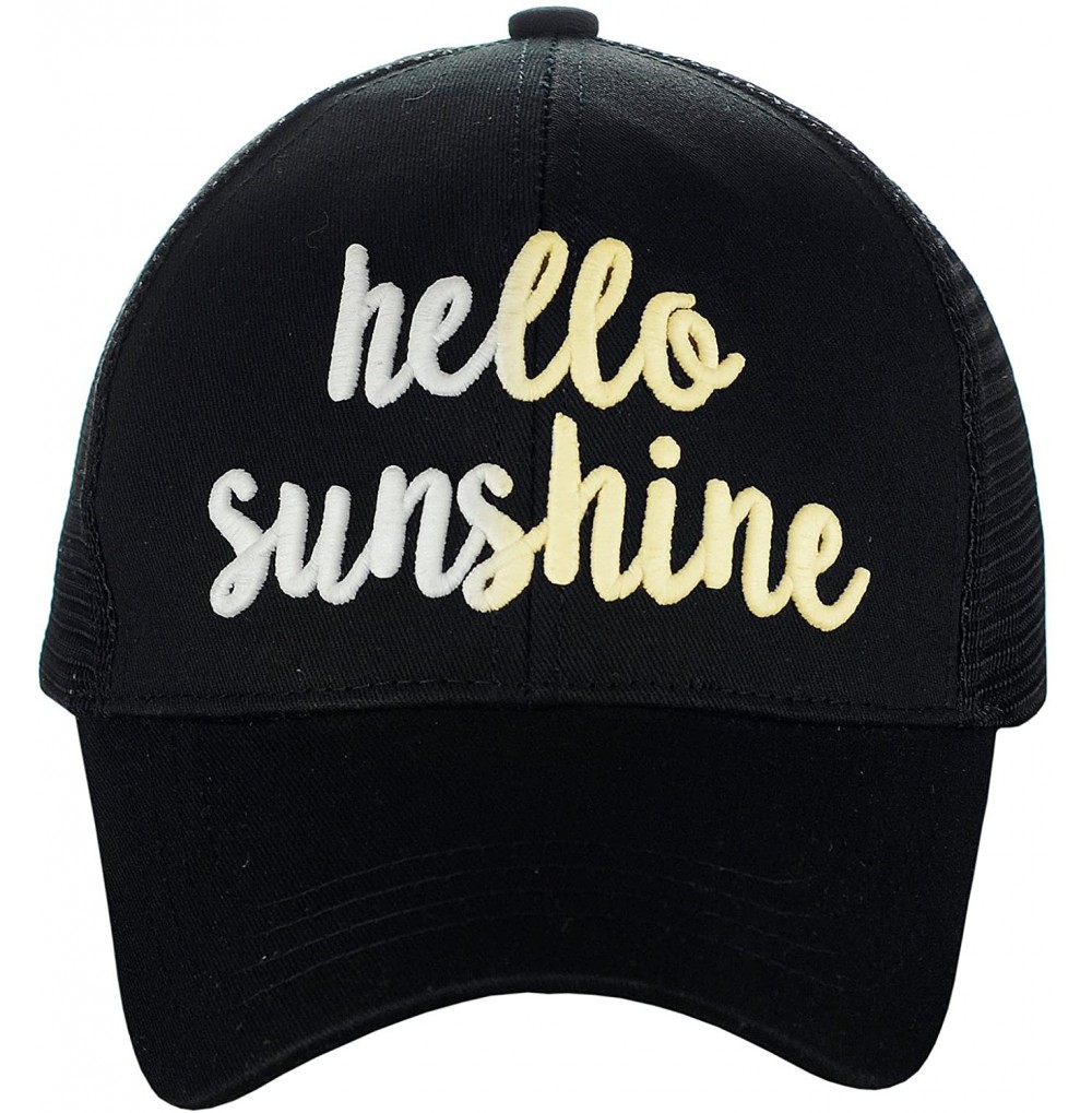 Baseball Caps Ponycap Color Changing 3D Embroidered Quote Adjustable Trucker Baseball Cap- Hello Sunshine- Black - CR18D94AG9K