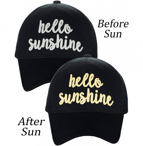 Baseball Caps Ponycap Color Changing 3D Embroidered Quote Adjustable Trucker Baseball Cap- Hello Sunshine- Black - CR18D94AG9K