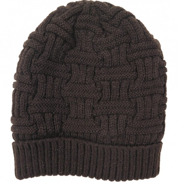 Skullies & Beanies Mens Slouchy Beanie Wool Knit Winter Hat Skull Cap with Fur Lining 2- Pack - Black & Brown - CV185QDLDWI