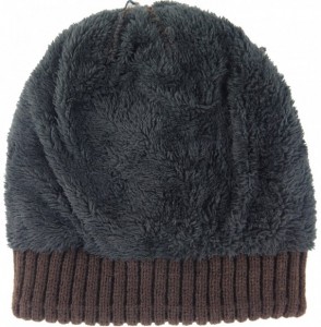 Skullies & Beanies Mens Slouchy Beanie Wool Knit Winter Hat Skull Cap with Fur Lining 2- Pack - Black & Brown - CV185QDLDWI