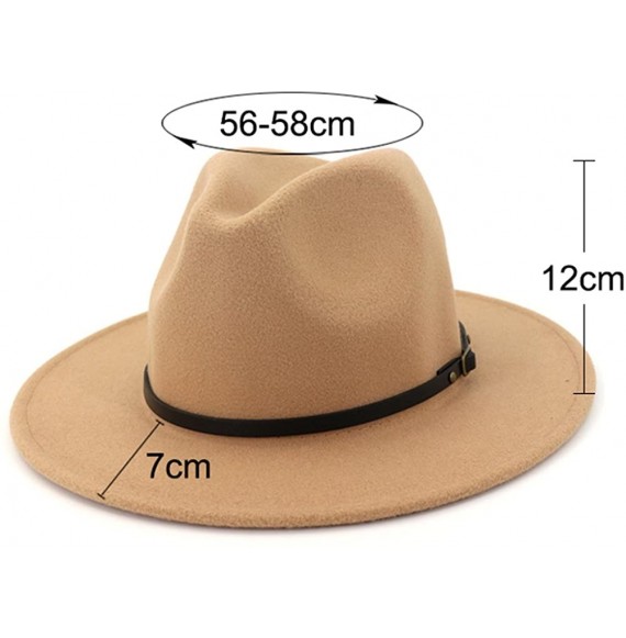 Fedoras Women Wide Brim Wool Fedora Panama Hat with Belt Buckle - A-camel - C318GM4L3YK