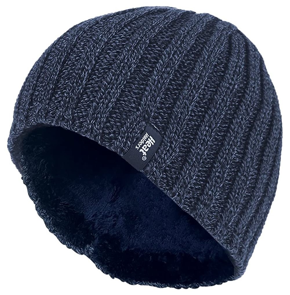 Skullies & Beanies Men's Thermal Fleece Ribbed Knitted Winter Hat 3.4 Tog - One Size - Navy - CB12O6TELOT