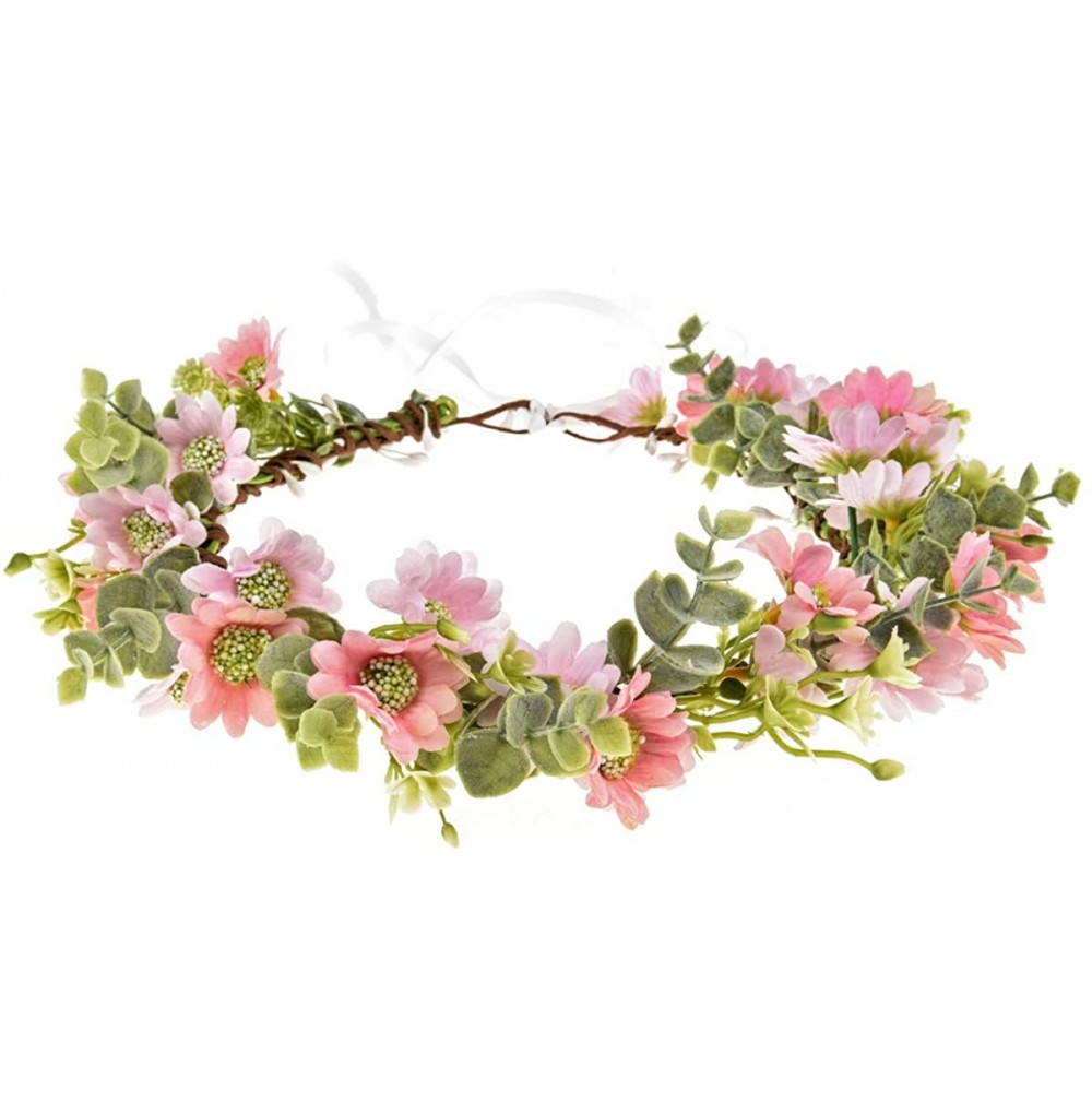 Headbands Boho Flower Headband Floral Garland Crown Wedding Festival Party Headpiece - Pink Daisy - CQ196HI6ECA