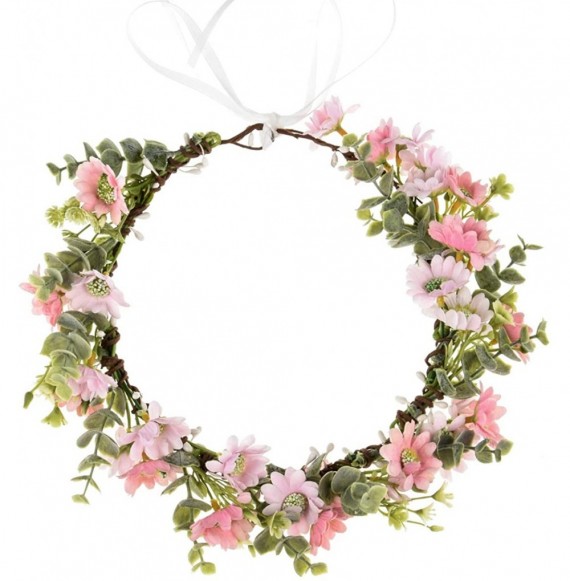 Headbands Boho Flower Headband Floral Garland Crown Wedding Festival Party Headpiece - Pink Daisy - CQ196HI6ECA