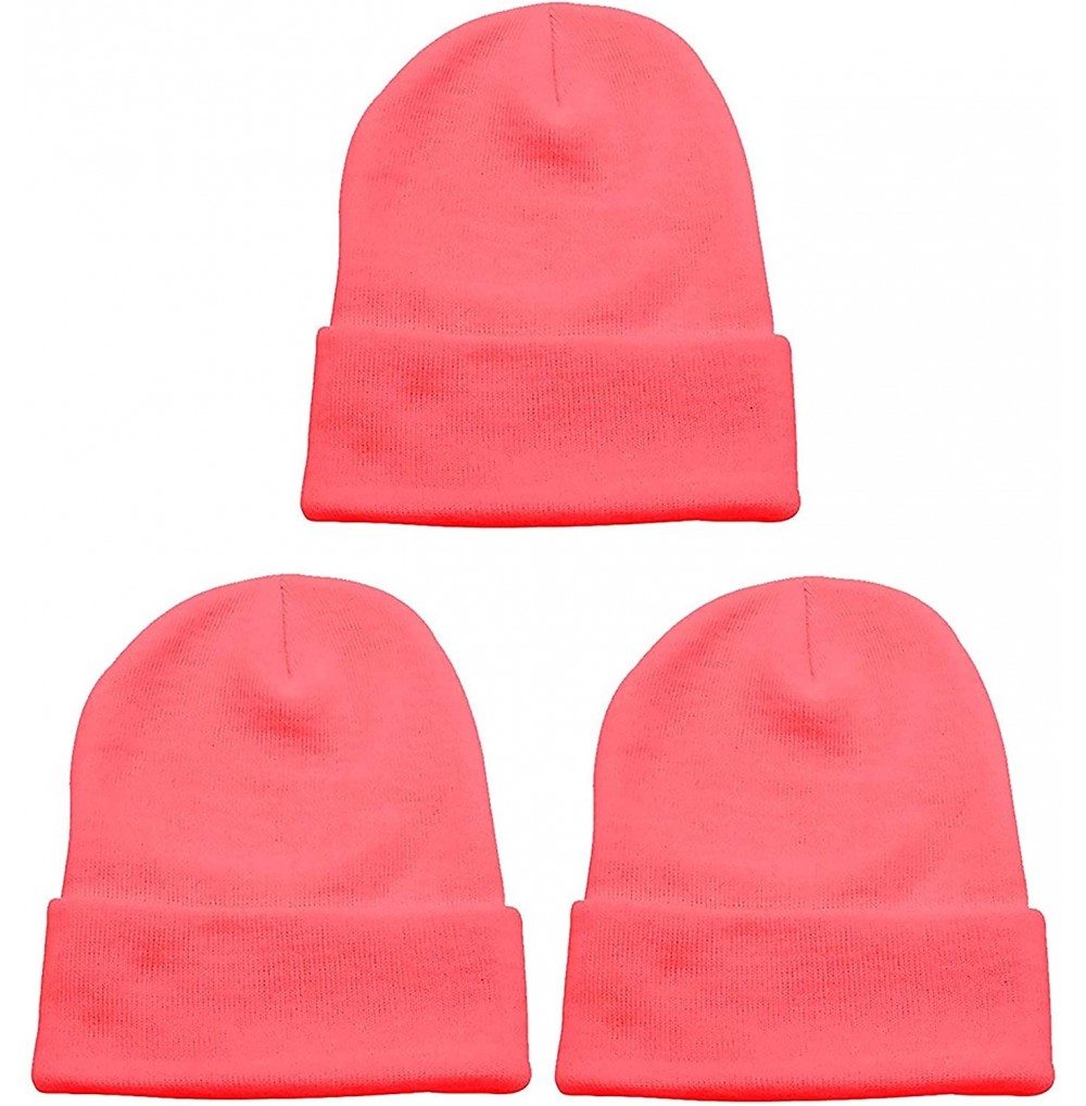 Skullies & Beanies Unisex Beanie Cap Knitted Warm Solid Color and Multi-Color Multi-Packs - 3 Pack - Pink - CD18MDW67TZ