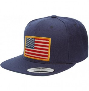 Baseball Caps Flexfit USA American Flag Embroidered Flat Bill Snapback Cap - Navy - Gold Patch - CD124KCE94D