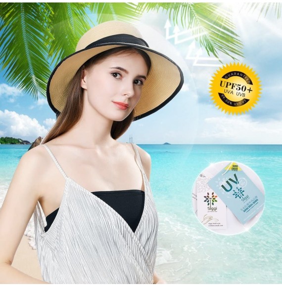 Sun Hats Packable UPF Straw Sunhat Women Summer Beach Travel Hat Ventilated w/Chin Strap - 99043_beige - CK18DCUQ8A4