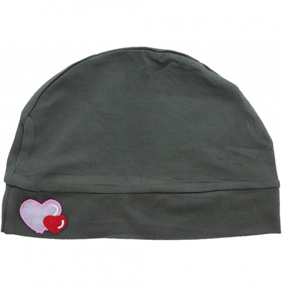 Skullies & Beanies Womens Soft Sleep Cap Comfy Cancer Hat with Hearts Applique - Olive - C218QRODN85