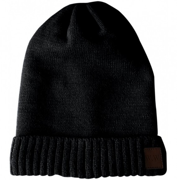 Skullies & Beanies Slouchy Beanie Winter Hats for Men and Women- Warm Fleece Lined Knit Skully - Black - CN180OYCCOD