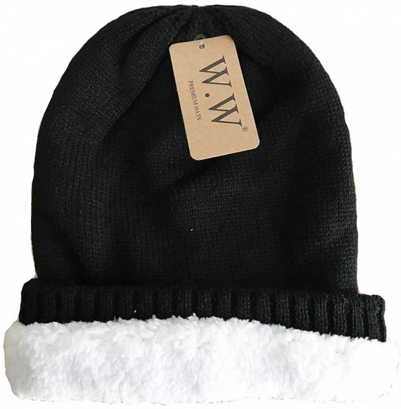 Skullies & Beanies Slouchy Beanie Winter Hats for Men and Women- Warm Fleece Lined Knit Skully - Black - CN180OYCCOD