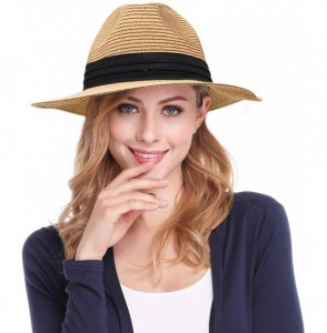 Sun Hats Women and Men Panama Straw Hat Wide Brim Summer Beach Sun Hat - Khaki - CA18S40AQE9