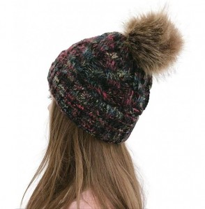 Skullies & Beanies Women Fashion Winter Warm Ponytail Patchwork Knitted Cap Hats & Caps - Black - CM18AK2DX8Q