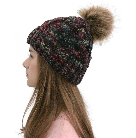 Skullies & Beanies Women Fashion Winter Warm Ponytail Patchwork Knitted Cap Hats & Caps - Black - CM18AK2DX8Q