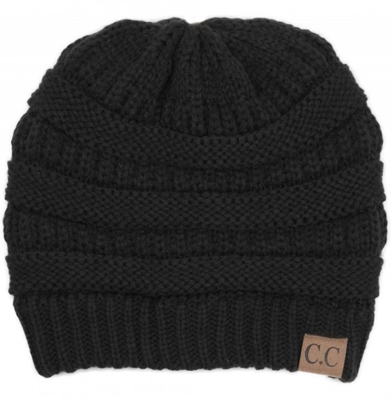 Skullies & Beanies Soft Cable Knit Warm Fuzzy Lined Slouchy Beanie Winter Hat - Black - CY18Y6I53WR