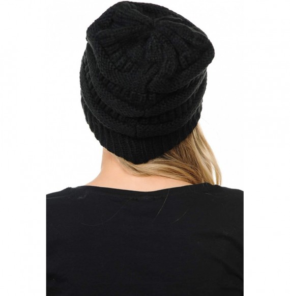 Skullies & Beanies Soft Cable Knit Warm Fuzzy Lined Slouchy Beanie Winter Hat - Black - CY18Y6I53WR