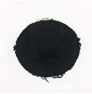 Bucket Hats Washed-Summer-Bucket Hat Distressed Retro-Fisherman Cap Solid Women - Black - CZ18RSTTSZ0