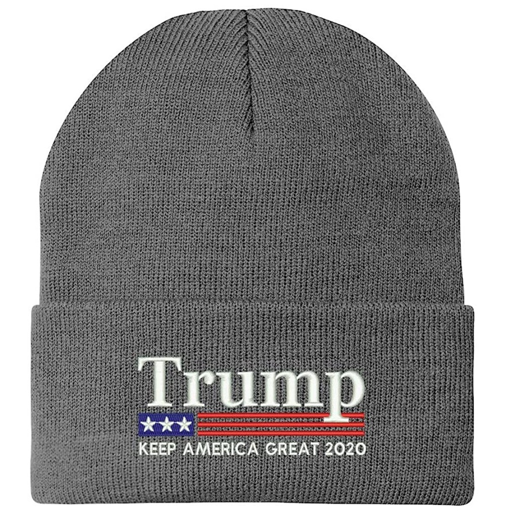 Skullies & Beanies Trump Keep America Great 2020 Flag Embroidered Winter Knitted Long Beanie - Grey - CN18X5NMAK9