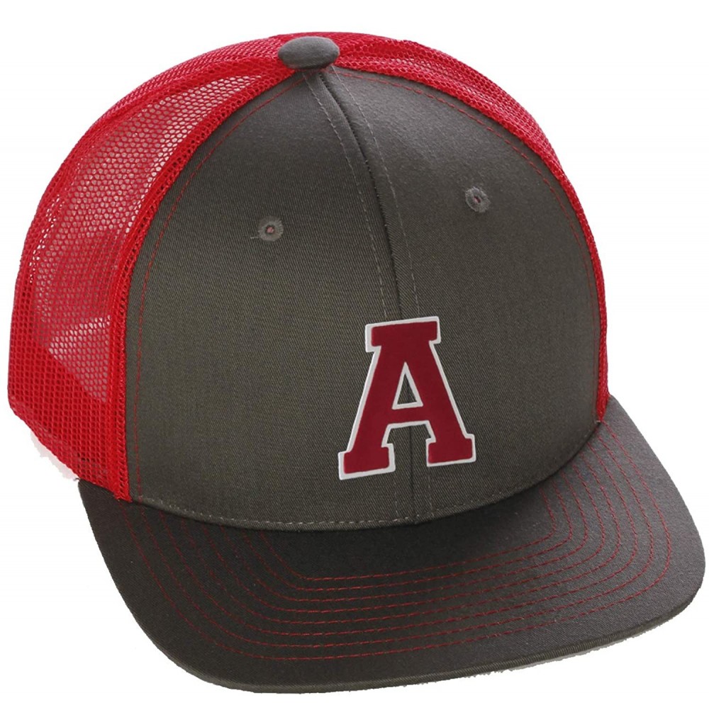 Baseball Caps Structured Trucker Mesh Hat Custom Colors Letter A Initial Baseball Mid Profile - Charcoal Red White Red - CP18...