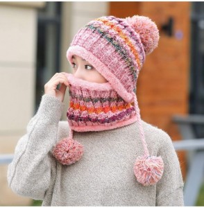 Skullies & Beanies Women Fleece Lined Winter Beanie Hat Ski Cap Ear Flaps Peruvian Dual Layered Pompoms - C07-m8771-pink - CH...