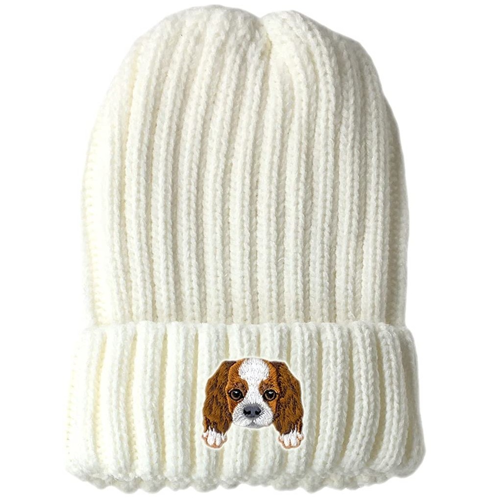 Skullies & Beanies [ Cavalier King Charles Spaniel ] Cute Embroidered Puppy Dog Warm Knit Fleece Winter Beanie Skull Cap - Wh...