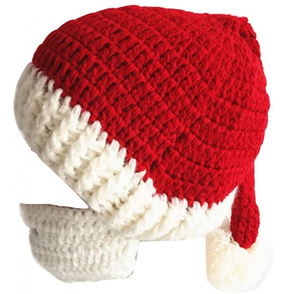 Skullies & Beanies Windproof Ski Mask Warm Knitted Beanie Hat Cap - Red & White Mask - CU12N69UYCC