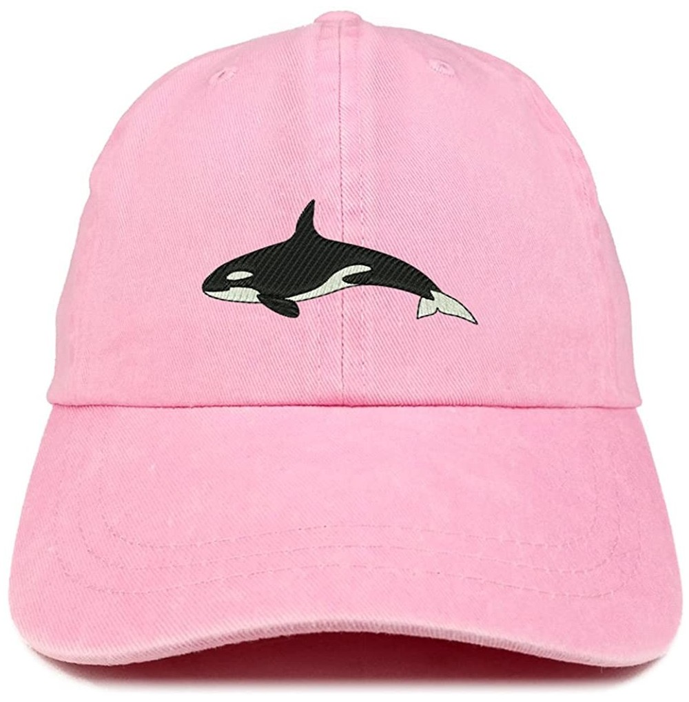 Baseball Caps Orca Killer Whale Embroidered Pigment Dyed 100% Cotton Cap - Pink - CP185LTRYD2