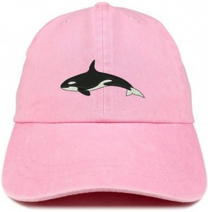 Baseball Caps Orca Killer Whale Embroidered Pigment Dyed 100% Cotton Cap - Pink - CP185LTRYD2