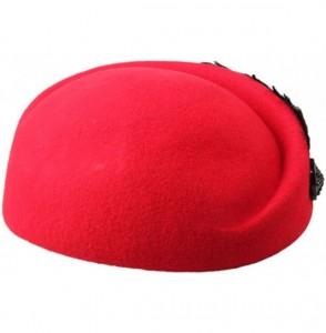 Berets Women's Vintage Feather Wool Beret Cap British Style Pillbox Hat - Red - CN124X1DF6J