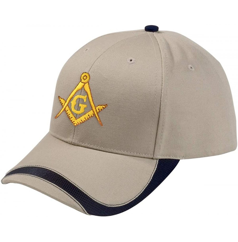Baseball Caps Gold Square & Compass Embroidered Masonic Sport Wave Adjustable Hat - Khaki - CT11S4LCKX9