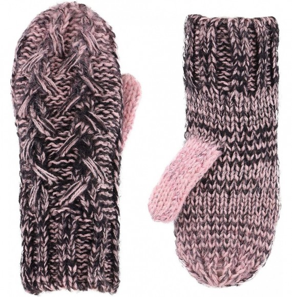 Skullies & Beanies Adult Women's 3 Piece Winter Set - Pompom Beanie Hat- Scarf- Mittens - Pink/Black Gloves W/Lined - C918HAR...