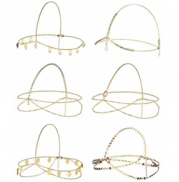 Headbands 6Pcs Gold Head Chain Jewelry for Women Bridal Bohemian Halloween Headband Hair Headpiece - CB18RT4XOQA