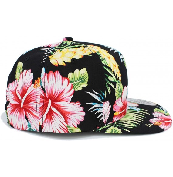 Baseball Caps Plain Hawaiian Flower Printed Brim Flat Bill Snapback Cap - All Flw/Black/Pink - CC18069OE96