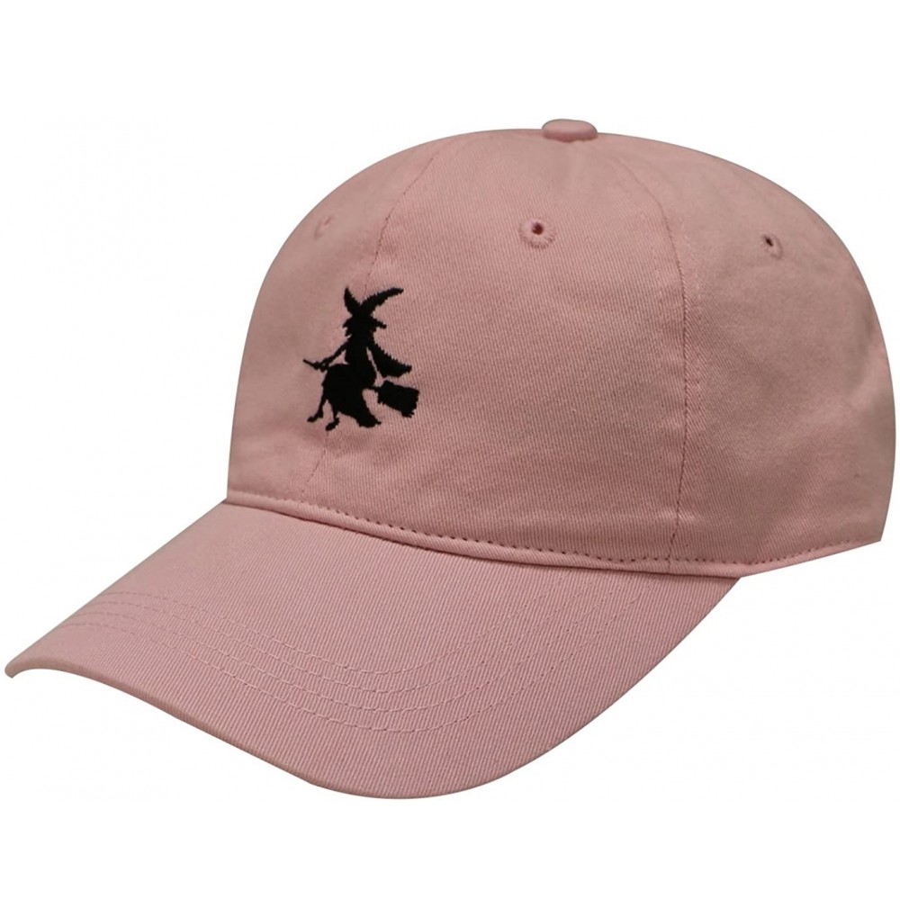 Baseball Caps Witch & Broom Cotton Baseball Cap - Pink - C412MRQARZ3