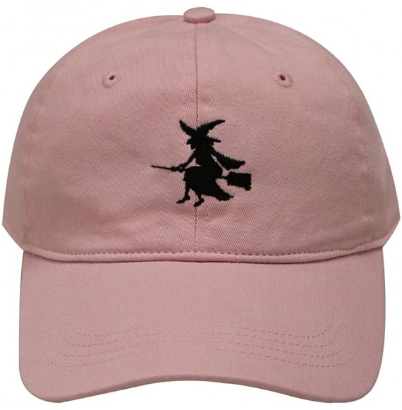 Baseball Caps Witch & Broom Cotton Baseball Cap - Pink - C412MRQARZ3