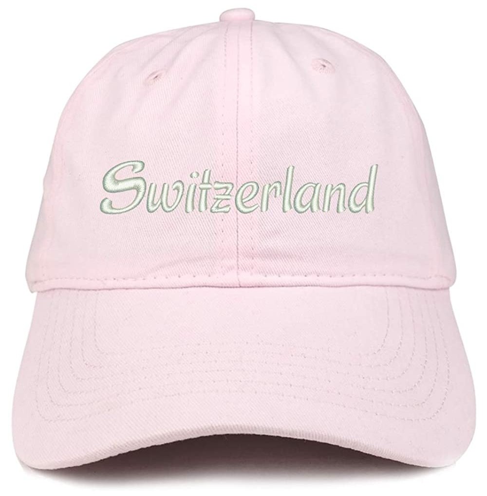 Baseball Caps Switzerland Text Embroidered Unstructured Cotton Dad Hat - Light Pink - CM18K0OUHE4