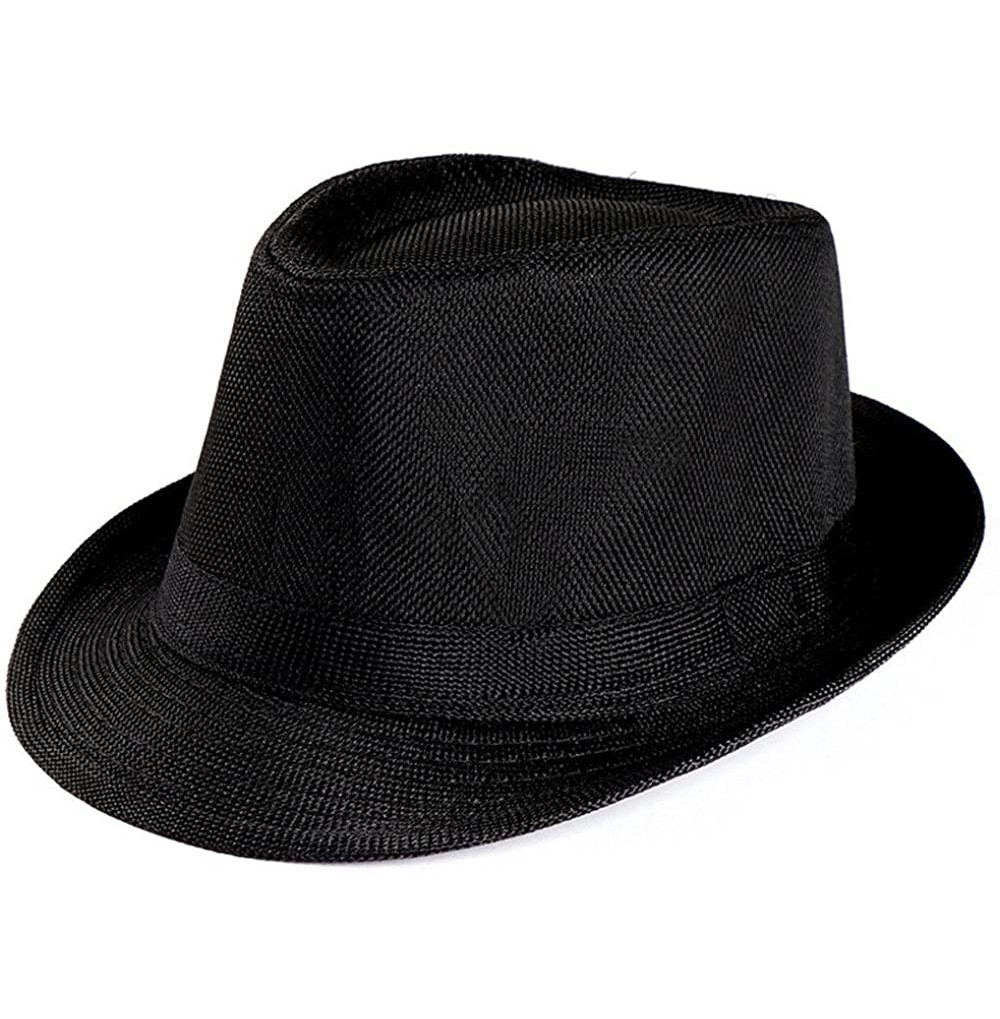 Sun Hats Summer Straw Fedora Hat for Women Classic Hat Cute Beach Panama Hats Cuban Trilby Hat - Black - CO18Q768MIU