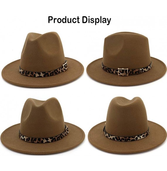 Fedoras Women's Wide Brim Felt Fedora Panama Hat with Leopard Belt Buckle - Orange - C318ZLLWSC5