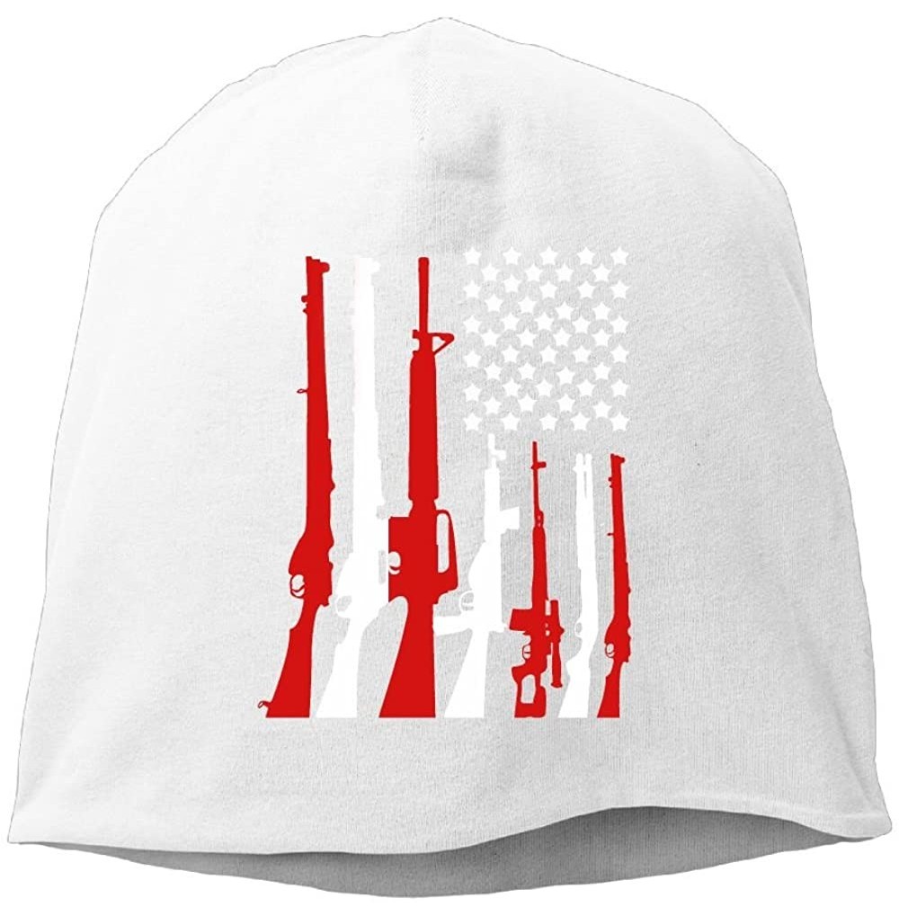 Skullies & Beanies American Flag with Machine Guns Beanies Cap for Men Women - White - CM187CUW7T2