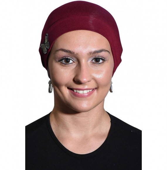 Skullies & Beanies Ladies Chemo Hat with Green Butterfly Bling - Burgundy - C818OZTCKQR