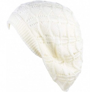 Berets Chic Soft Knit Airy Cutout Lightweight Slouchy Crochet Beret Beanie Hat - 2-pack Offwhite & Black - CB18LEKQYWZ