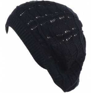 Berets Chic Soft Knit Airy Cutout Lightweight Slouchy Crochet Beret Beanie Hat - 2-pack Offwhite & Black - CB18LEKQYWZ